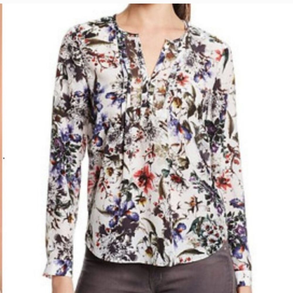 Rebecca Taylor Gardens Pintucked Silk Blouse Size 6